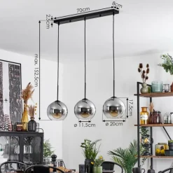 Suspension Verre Fumé-hofstein Plafonnier Verre 20 cm Koyoto Clair, Fumé, 3 lumières