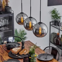 Suspension Verre Fumé-hofstein Plafonnier Verre 20 cm Koyoto Chrome, Fumé, 3 lumières