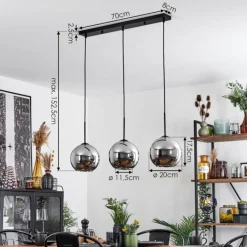 Suspension Verre Fumé-hofstein Plafonnier Verre 20 cm Koyoto Chrome, Fumé, 3 lumières