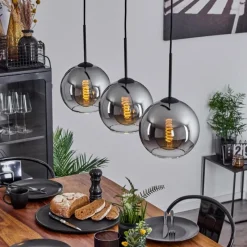 Suspension Verre Fumé-hofstein Plafonnier Verre 20 cm Koyoto Chrome, Clair, Fumé, 3 lumières