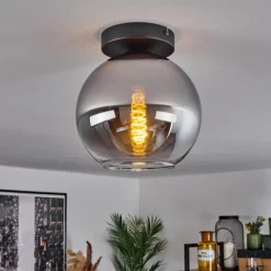 Suspension Verre Fumé-hofstein Plafonnier Verre 20 cm Koyoto Chrome, Clair, Fumé, 1 lumière