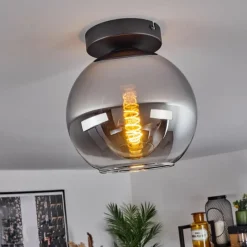 Suspension Verre Fumé-hofstein Plafonnier Verre 20 cm Koyoto Chrome, Clair, Fumé, 1 lumière