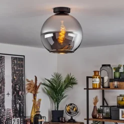 Suspension Verre Fumé-hofstein Plafonnier Verre 30 cm Koyoto Chrome, Fumé, 1 lumière