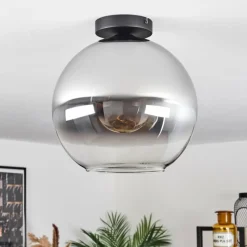 Suspension Verre Fumé-hofstein Plafonnier Verre 30 cm Koyoto Chrome, Clair, Fumé, 1 lumière