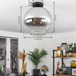 Suspension Verre Fumé-hofstein Plafonnier Verre 30 cm Koyoto Chrome, Clair, Fumé, 1 lumière