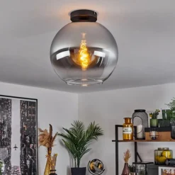 Suspension Verre Fumé-hofstein Plafonnier Verre 30 cm Koyoto Chrome, Clair, Fumé, 1 lumière