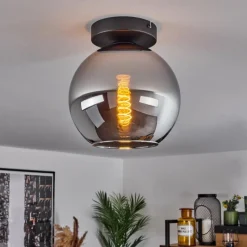 Suspension Verre Fumé-hofstein Plafonnier Verre 20 cm Koyoto Chrome, Fumé, 1 lumière