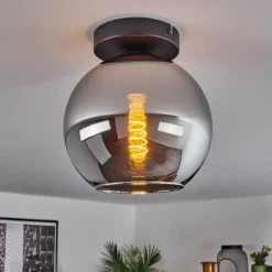 Suspension Verre Fumé-hofstein Plafonnier Verre 20 cm Koyoto Chrome, Fumé, 1 lumière