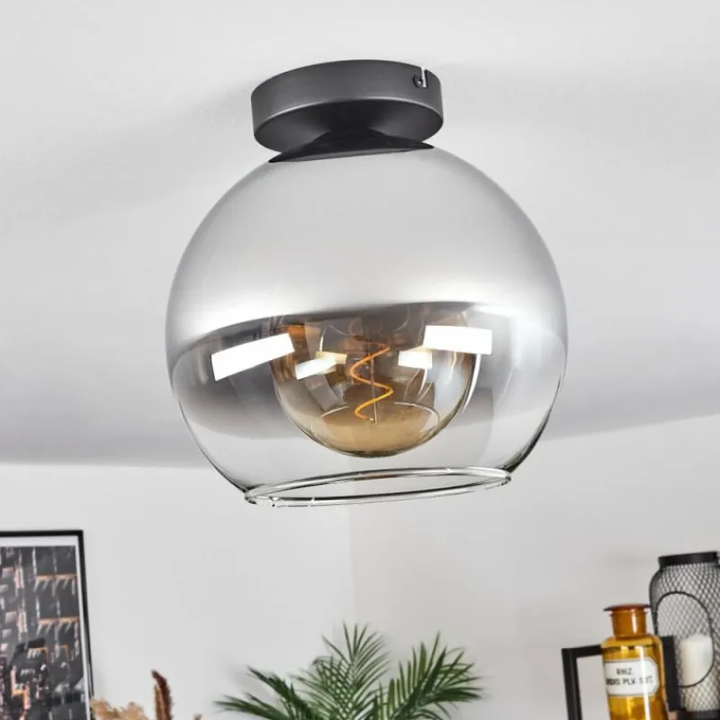 Suspension Verre Fumé-hofstein Plafonnier Verre 25 cm Koyoto Chrome, Clair, Fumé, 1 lumière