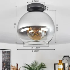 Suspension Verre Fumé-hofstein Plafonnier Verre 25 cm Koyoto Chrome, Clair, Fumé, 1 lumière