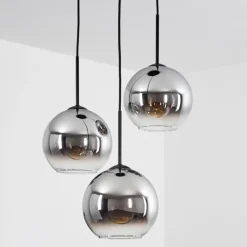 Suspension Verre Fumé-hofstein Plafonnier Verre 20 cm Koyoto Chrome, Clair, Fumé, 3 lumières