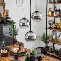Suspension Verre Fumé-hofstein Plafonnier Verre 20 cm Koyoto Chrome, Clair, Fumé, 3 lumières