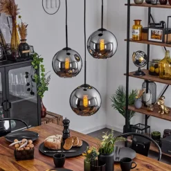 Suspension Verre Fumé-hofstein Plafonnier Verre 20 cm Koyoto Chrome, Fumé, 3 lumières