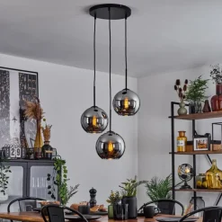 Suspension Verre Fumé-hofstein Plafonnier Verre 20 cm Koyoto Chrome, Fumé, 3 lumières