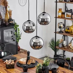 Suspension Verre Fumé-hofstein Plafonnier Verre 20 cm Koyoto Chrome, Fumé, 3 lumières