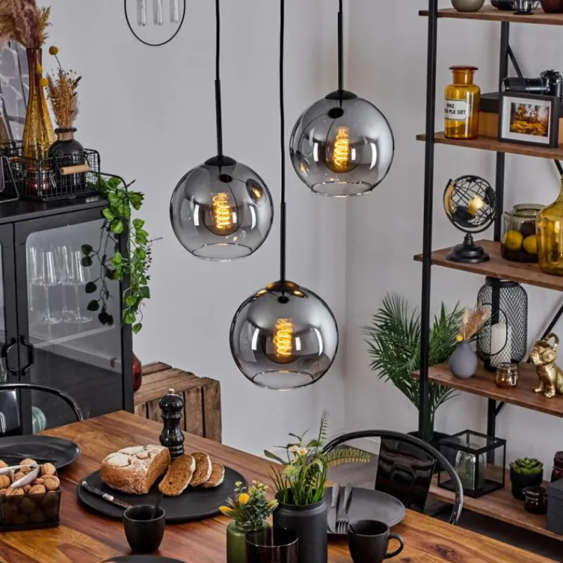 Suspension Verre Fumé-hofstein Plafonnier Verre 20 cm Koyoto Clair, Fumé, 3 lumières