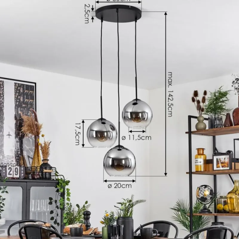 Suspension Verre Fumé-hofstein Plafonnier Verre 20 cm Koyoto Clair, Fumé, 3 lumières