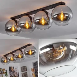 Suspension Verre Fumé-hofstein Plafonnier Verre 30 cm Koyoto Chrome, Clair, Fumé, 4 lumières
