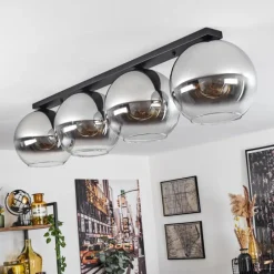 Suspension Verre Fumé-hofstein Plafonnier Verre 30 cm Koyoto Chrome, Clair, Fumé, 4 lumières