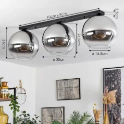 Suspension Verre Fumé-hofstein Plafonnier Verre 30 cm Koyoto Chrome, Clair, Fumé, 3 lumières