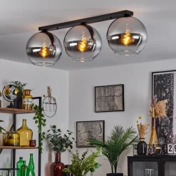 Suspension Verre Fumé-hofstein Plafonnier Verre 30 cm Koyoto Chrome, Clair, Fumé, 3 lumières