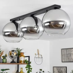 Suspension Verre Fumé-hofstein Plafonnier Verre 30 cm Koyoto Chrome, Clair, Fumé, 3 lumières