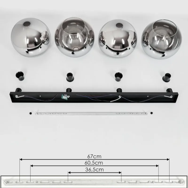 Suspension Verre Fumé-hofstein Plafonnier Verre 25 cm Koyoto Chrome, Clair, Fumé, 4 lumières