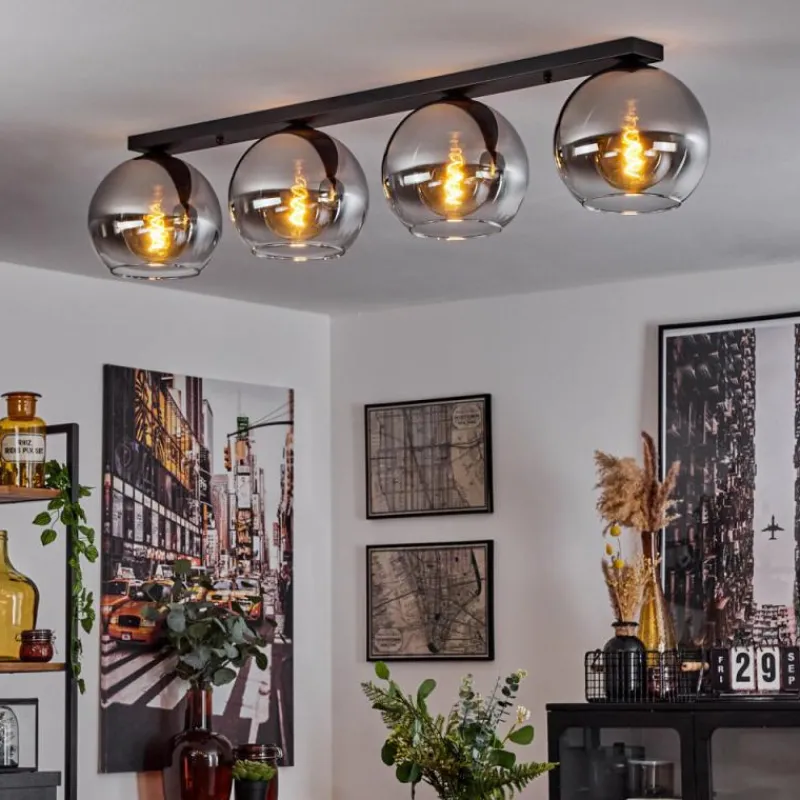 Suspension Verre Fumé-hofstein Plafonnier Verre 25 cm Koyoto Chrome, Clair, Fumé, 4 lumières