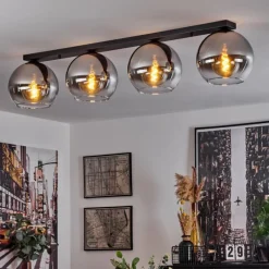 Suspension Verre Fumé-hofstein Plafonnier Verre 25 cm Koyoto Chrome, Clair, Fumé, 4 lumières