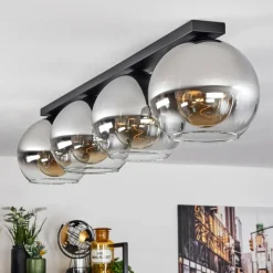 Suspension Verre Fumé-hofstein Plafonnier Verre 25 cm Koyoto Chrome, Clair, Fumé, 4 lumières