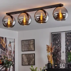 Suspension Verre Fumé-hofstein Plafonnier Verre 25 cm Koyoto Chrome, Fumé, 4 lumières