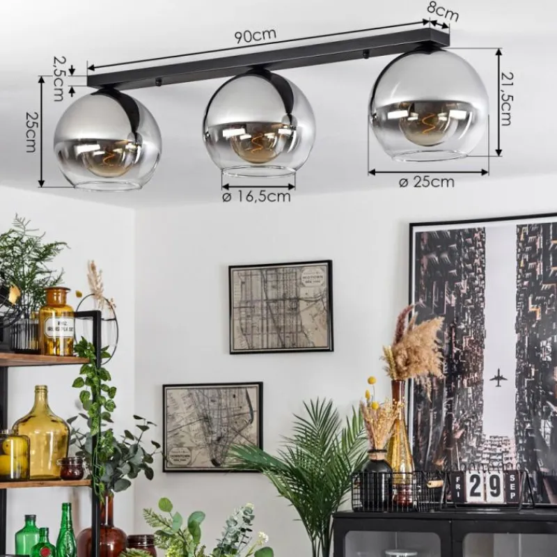 Suspension Verre Fumé-hofstein Plafonnier Verre 25 cm Koyoto Chrome, Clair, Fumé, 3 lumières