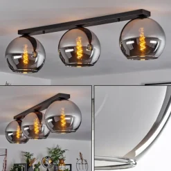 Suspension Verre Fumé-hofstein Plafonnier Verre 25 cm Koyoto Chrome, Fumé, 3 lumières