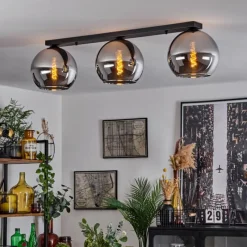 Suspension Verre Fumé-hofstein Plafonnier Verre 25 cm Koyoto Chrome, Fumé, 3 lumières