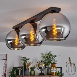 Suspension Verre Fumé-hofstein Plafonnier Verre 25 cm Koyoto Chrome, Fumé, 3 lumières