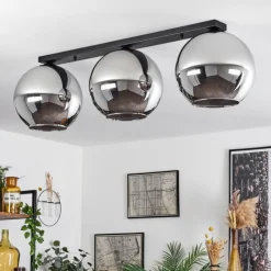 Suspension Verre Fumé-hofstein Plafonnier Verre 30 cm Koyoto Chrome, Fumé, 3 lumières