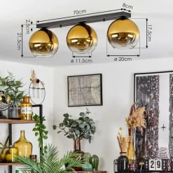 hofstein Plafonnier Verre 20 cm Koyoto Or, Clair, 3 lumières