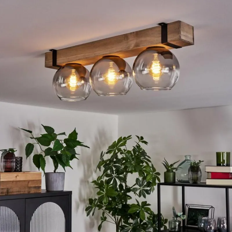 Suspension Verre Fumé-hofstein Plafonnier Verre 15cm Montgomery Noir, 3 lumières