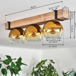 Lampes Dorées-hofstein Plafonnier Verre 15cm Montgomery Écru, Noir, 3 lumières