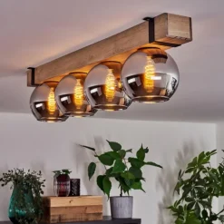 hofstein Plafonnier Verre 15cm Montgomery Écru, Noir, 4 lumières