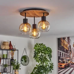 hofstein Plafonnier Vouhet Brun, Couleur bois, Noir, 3 lumières