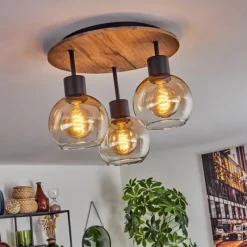 hofstein Plafonnier Vouhet Brun, Couleur bois, Noir, 3 lumières