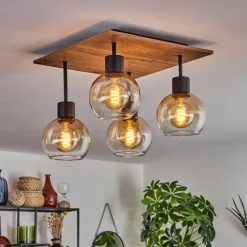 hofstein Plafonnier Vouhet Brun, Couleur bois, Noir, 4 lumières