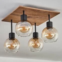 hofstein Plafonnier Vouhet Brun, Couleur bois, Noir, 4 lumières