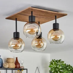 hofstein Plafonnier Vouhet Brun, Couleur bois, Noir, 4 lumières
