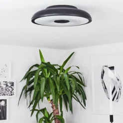 hofstein Plafonnier Vully LED Noir, 1 lumière, Télécommandes, Changeur de couleurs