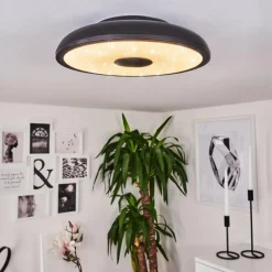 hofstein Plafonnier Vully LED Noir, 1 lumière, Télécommandes, Changeur de couleurs