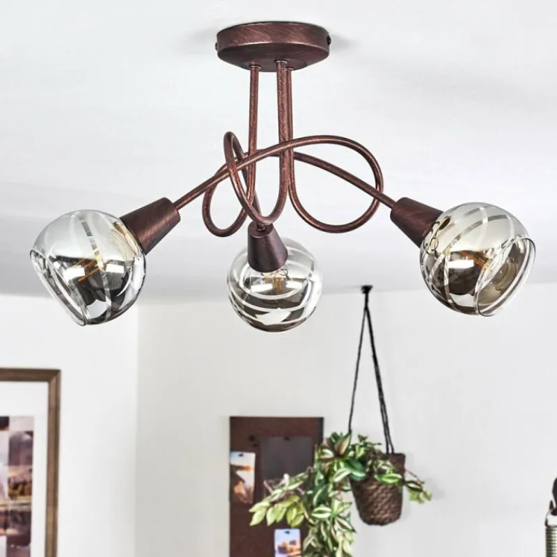 Suspension Verre Fumé-hofstein Plafonnier Warga LED Bronze, 3 lumières