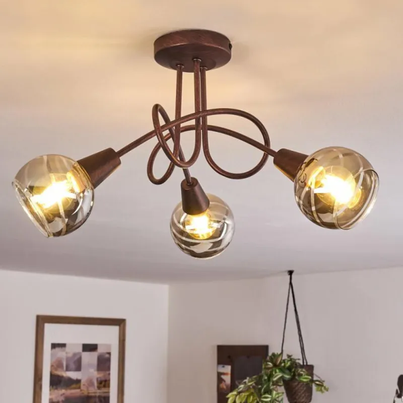 Suspension Verre Fumé-hofstein Plafonnier Warga LED Bronze, 3 lumières