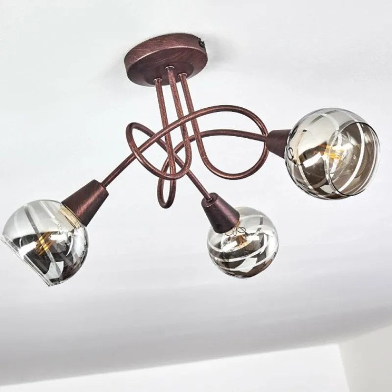 Suspension Verre Fumé-hofstein Plafonnier Warga LED Bronze, 3 lumières
